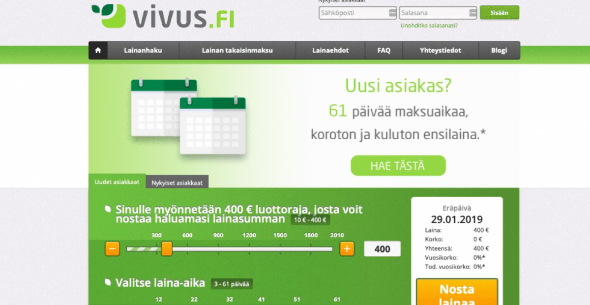 Vivus - Lainaa 300-600 euroa ensilainana jopa ilman korkoa | Finaton.com